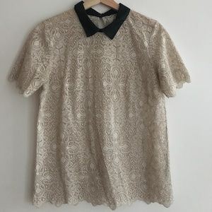 Madewell Beige High Collar Lace Blouse
